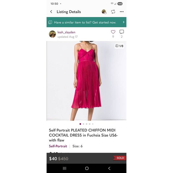 Self-Portrait Pleated Chiffon Lace Dress ASO Cristal Dynasty Sz 8 - Picture 4 of 11